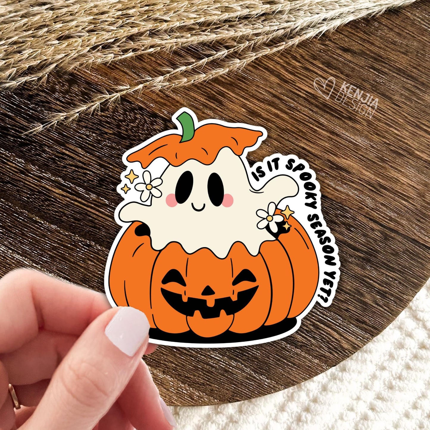 Halloween Stickers / Is It Spooky Season Yet Stickers / Ghost in Pumpkin / Cute Retro Halloween Stickers / Laptop & Kindle Stickers