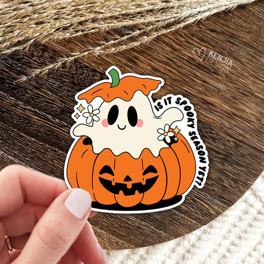 Halloween Stickers / Is It Spooky Season Yet Stickers / Ghost in Pumpkin / Cute Retro Halloween Stickers / Laptop & Kindle Stickers