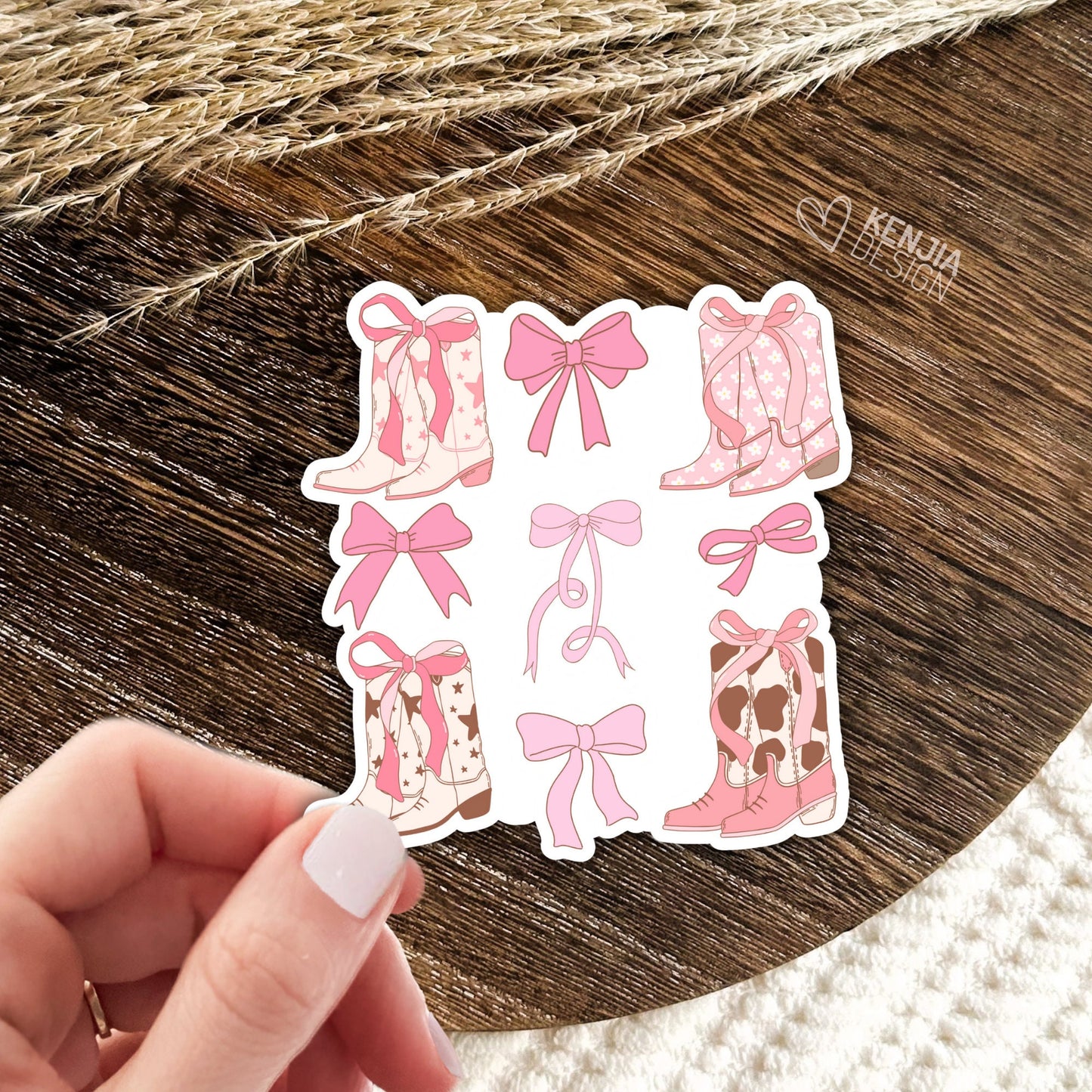 Coquette Aesthetic Cowgirl Stickers  / Western Cowgirl Boots / Cute Pink Bows / Pink Ribbon Collage Decals / Cowboys Lover