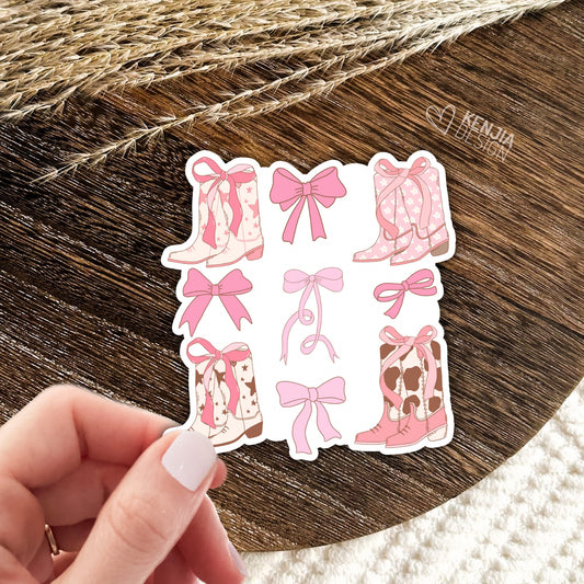 Coquette Aesthetic Cowgirl Stickers  / Western Cowgirl Boots / Cute Pink Bows / Pink Ribbon Collage Decals / Cowboys Lover