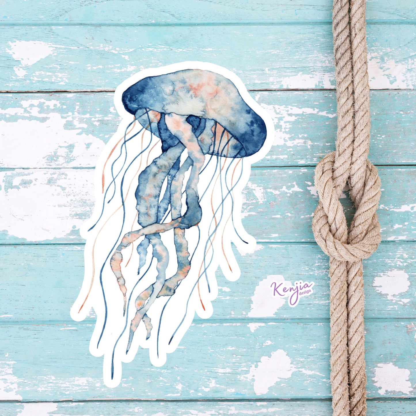 Cute handmade Jellyfish Sticker with watercolor effect, Waterproof and Dishwasher Safe Vinyl Sticker gift, planner, book, laptop stickers