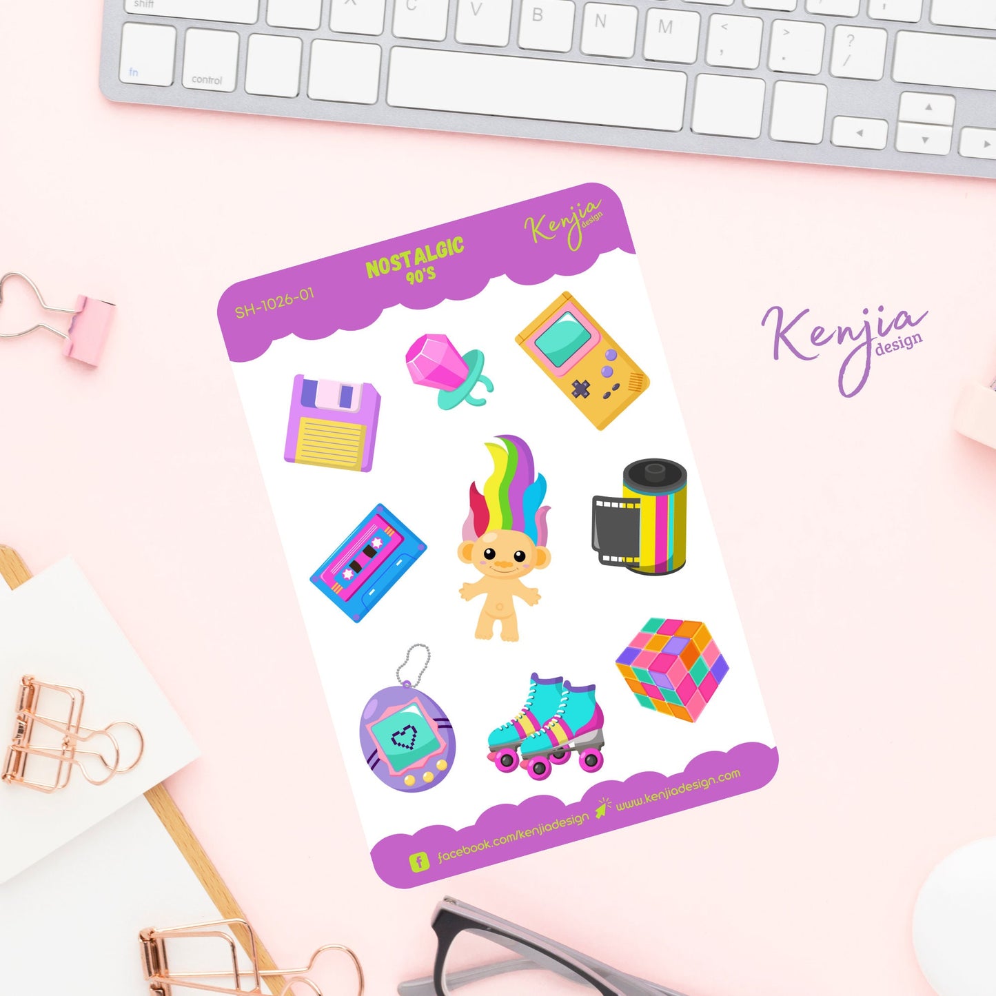 Nostalgic 90's Retro Sticker Sheet, Handmade cute Vinyl Sticker for gift, planner, book and laptop stickers