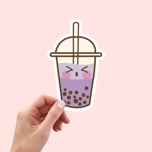 Kawaii Boba Surprised Sticker, Milk Tea Sticker, Waterproof Dishwasher Safe Handmade cute Vinyl Sticker gift, planner, book, laptop stickers
