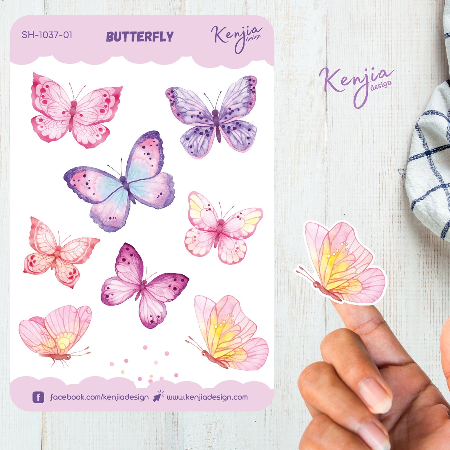 Pink Watercolor Butterfly Stickers Sheet / Sticker Sheet, Handmade cute Vinyl Sticker for gift, planner, book and laptop stickers