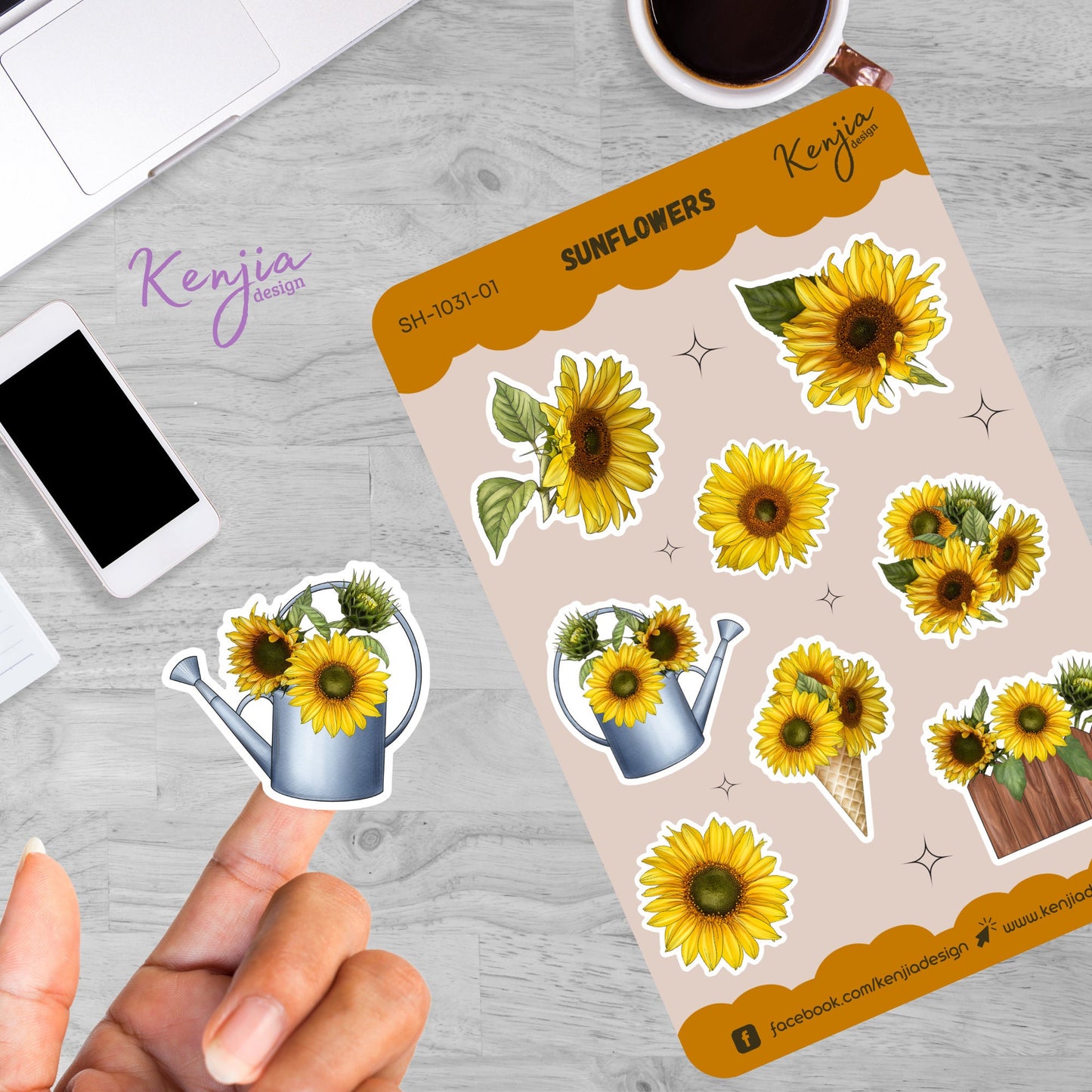 Floral Arrangements Sunflower Stickers / Sticker Sheet, Handmade cute Vinyl Sticker for gift, planner, book and laptop stickers