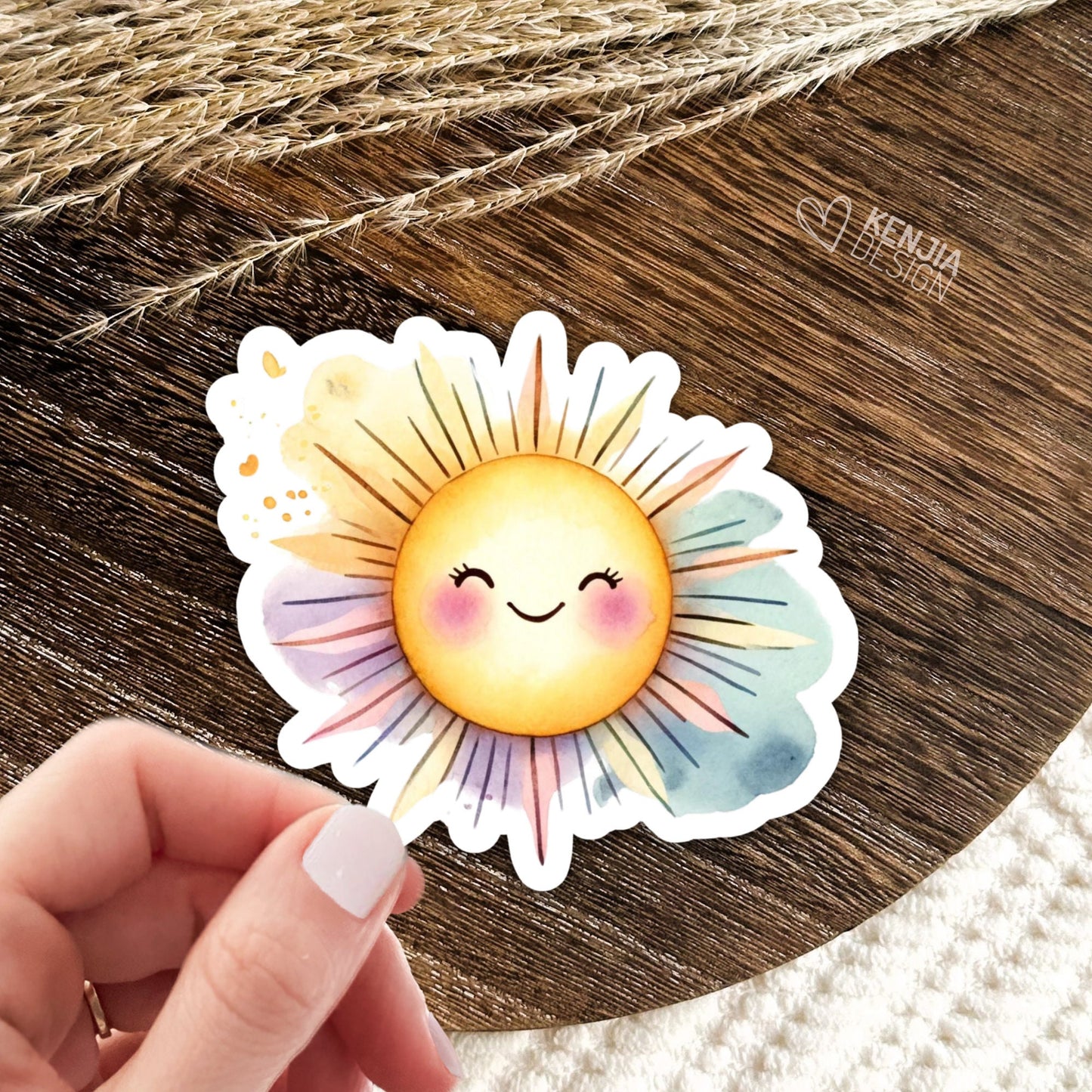 Cute Kawaii Sun Stickers  / Summer Sticker / Tropical Sunshine Watercolor Sticker / Beach vacation Kindle Stickers / Celestial