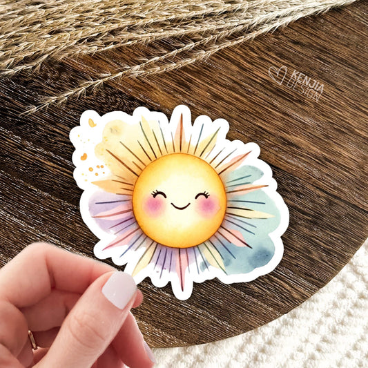 Cute Kawaii Sun Stickers  / Summer Sticker / Tropical Sunshine Watercolor Sticker / Beach vacation Kindle Stickers / Celestial
