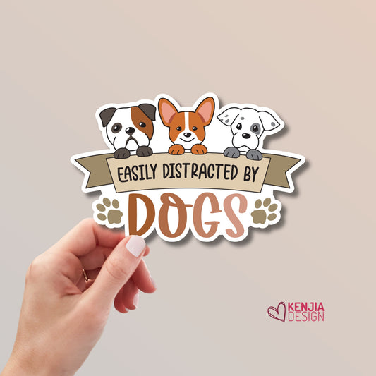 Cute Funny Dog Mom Stickers  / Easily Distracted by dogs Decals / Gift for Dog Lovers, Rescue Dog / Kawaii Kindle Stickers