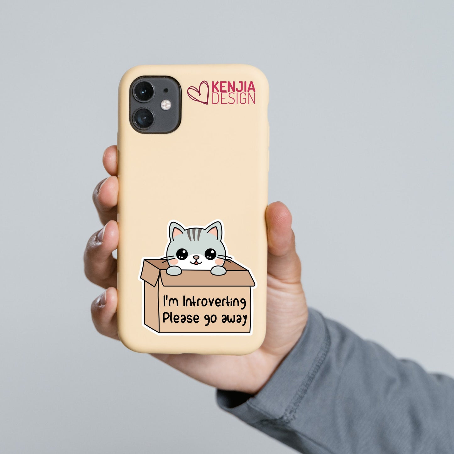 Cute Kawaii Cat in a Box, I'm Introverting, Please Go Away Stickers and Fridge Magnets for Antisocial Moms Club, Coworker Gift