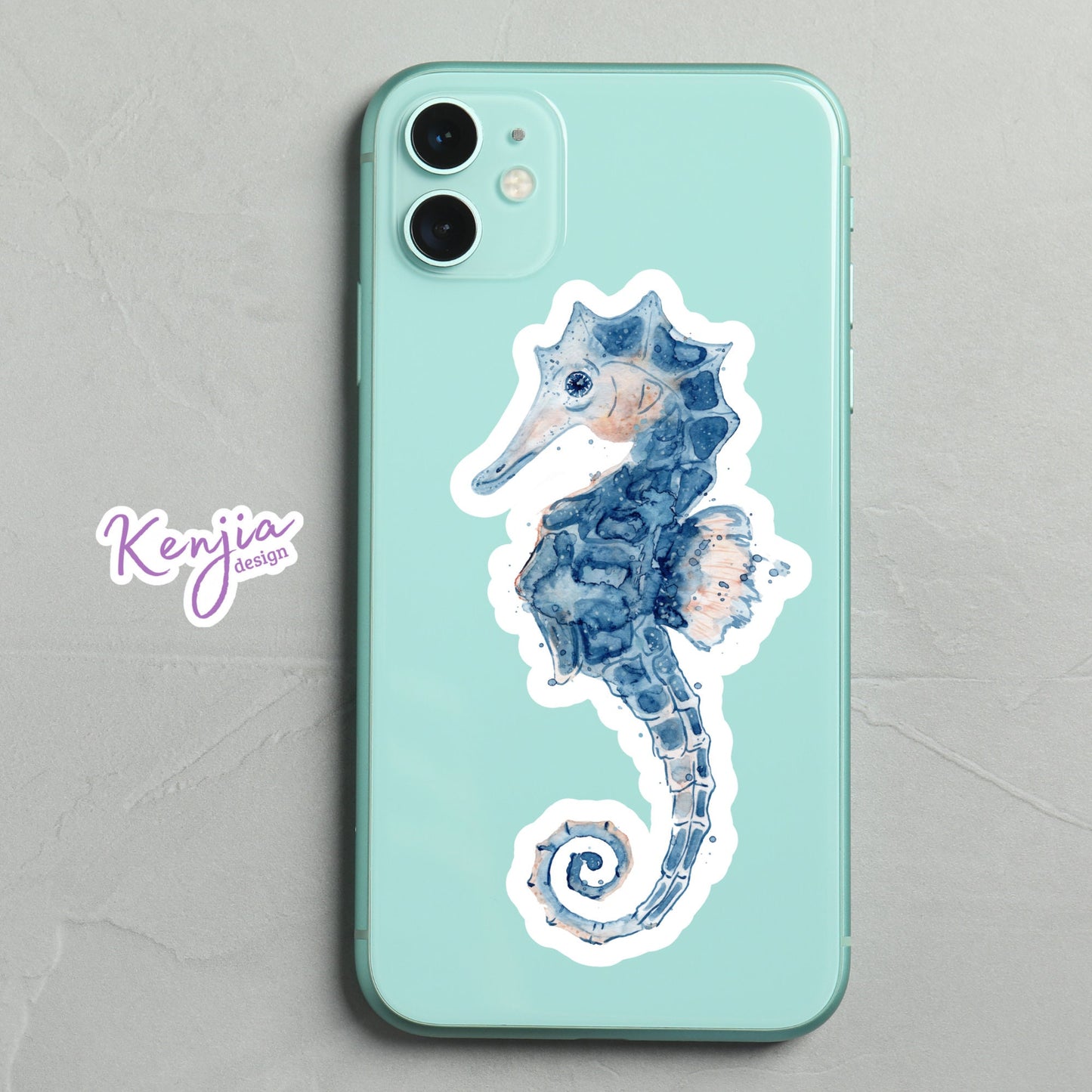 Cute handmade Seahorse Sticker with watercolor effect, Waterproof and Dishwasher Safe Vinyl Sticker for gift, planner, book, laptop stickers