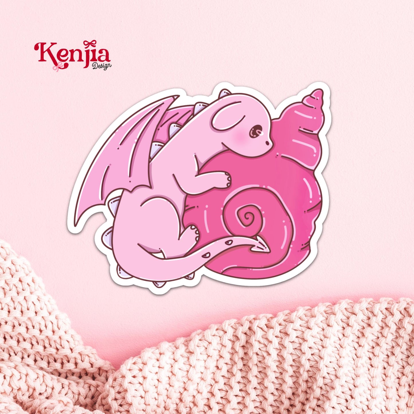 Cute Pink Dragon Sticker / Baby Dragon Lover Gift / Bookish sticker / Fantasy Readers / Summer Seashell / Beach Vibe / Coastal Sea Life
