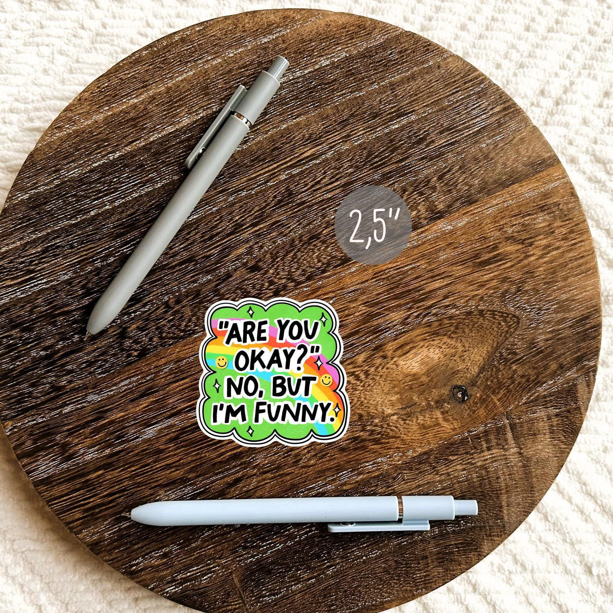 Are You Okay Sticker / Funny Sarcastic Gift / Dark Humor Decal / Relatable Meme Art / Green Rainbow Cloud / Cute Snarky Quote Design