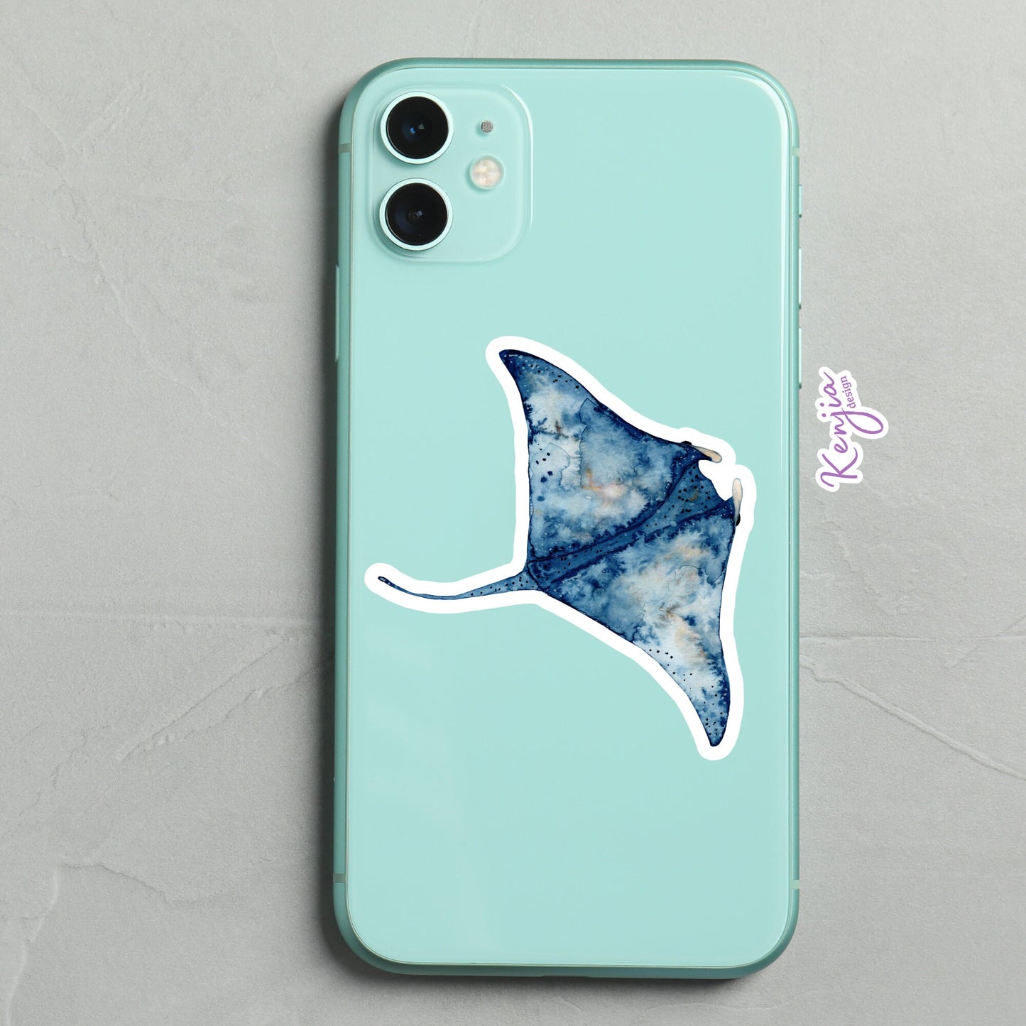 Cute handmade Sea Ray Sticker with watercolor effect, Waterproof and Dishwasher Safe Vinyl Sticker for gift, planner, book, laptop stickers