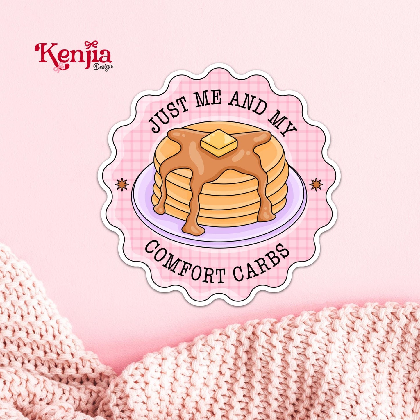 Just Me and My Comfort Carbs Sticker / Cute Pancake Sticker / Food Lover Laptop Decal / Cozy Kindle Sticker