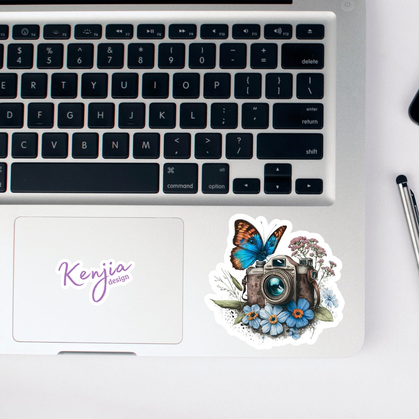 Floral Camera with Butterfly Watercolor Sticker and Magnet, Waterproof Handmade cute Vinyl Stickers for gift, planner, book, laptop