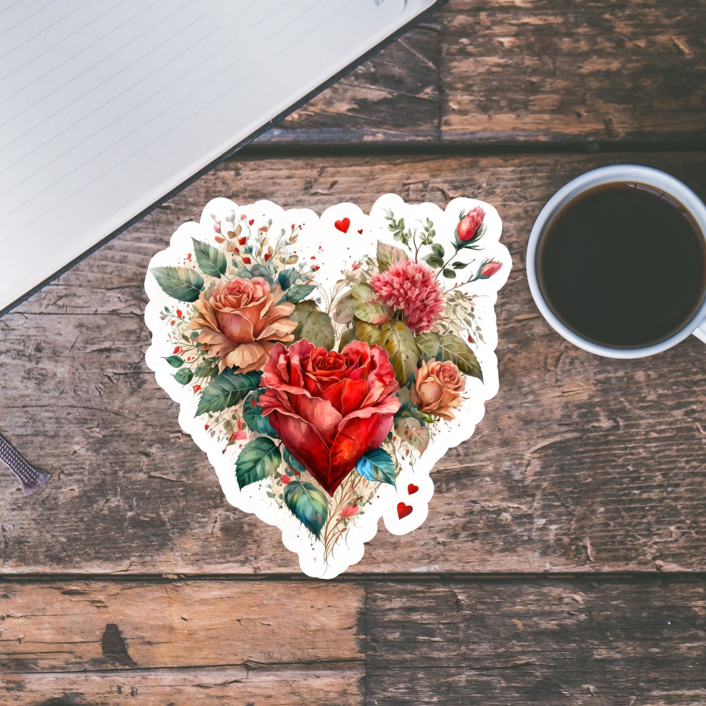 Beautiful Vintage Floral Heart, Waterproof and Dishwasher Safe Handmade cute Vinyl Sticker for gift, planner, book and laptop stickers