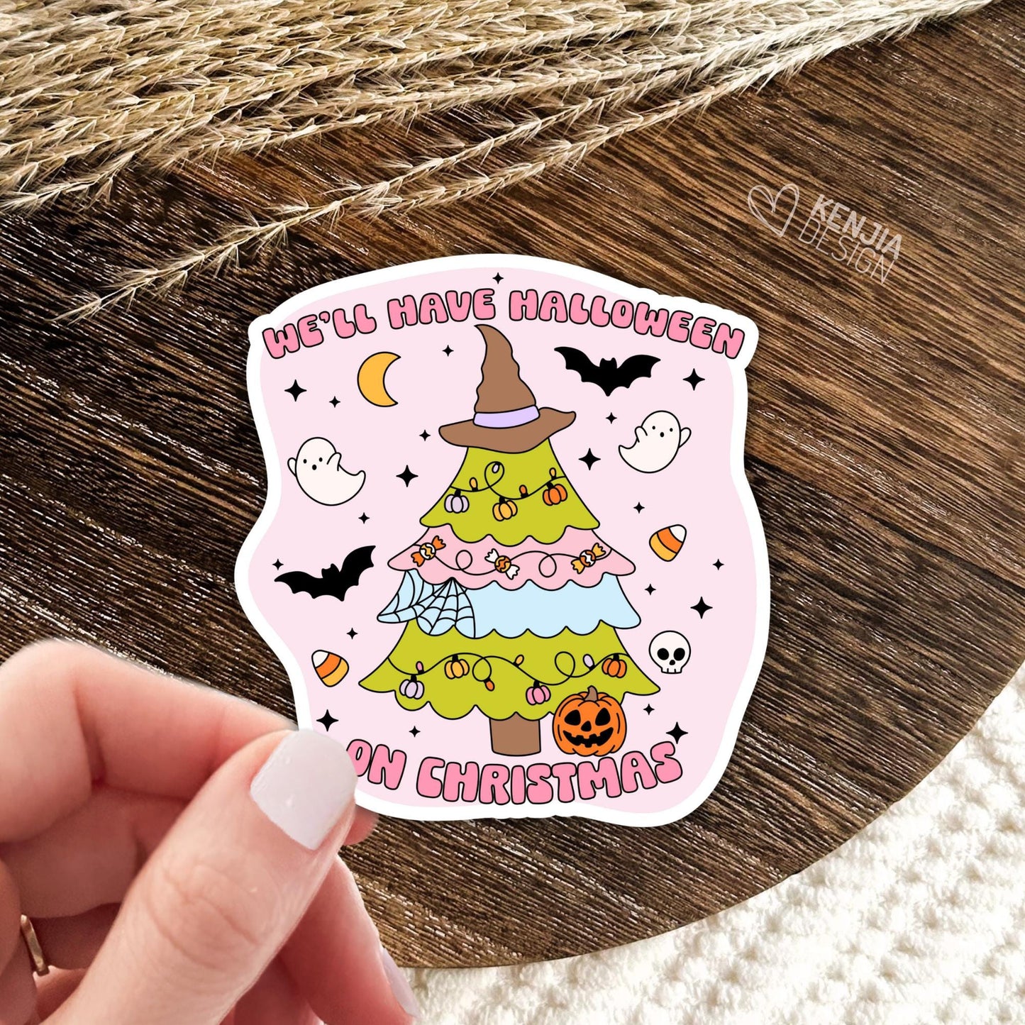 Halloween On Christmas Stickers / Christmas Tree / Halloween Stickers / Holidays Ghost Pumpkin Candy / Laptop & Kindle Stickers