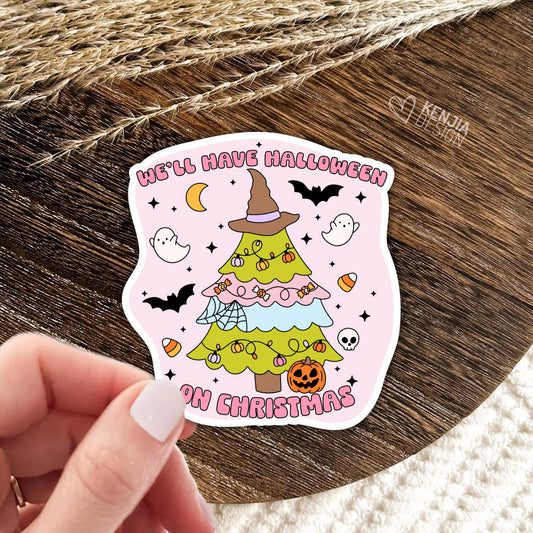 Halloween On Christmas Stickers / Christmas Tree / Halloween Stickers / Holidays Ghost Pumpkin Candy / Laptop & Kindle Stickers