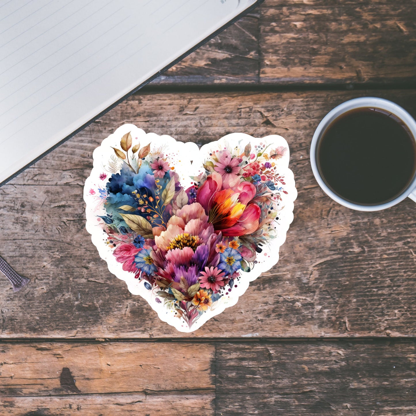 Beautiful Vintage Floral Heart, Waterproof and Dishwasher Safe Handmade cute Vinyl Sticker for gift, planner, book and laptop stickers