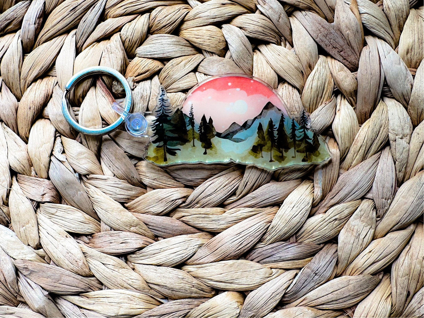 Cute Lanscape Mountains Acrylic Keychain Charm, watercolor effect, gift, Backpack Keychain, Funny Keychain, Car Keychain