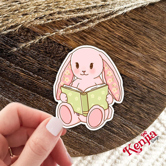 Cute Bunny Reading Sticker / Book Lover Sticker / Kawaii Rabbit Sticker / Cozy Reader Gift / Pastel Animal Aesthetic Sticker