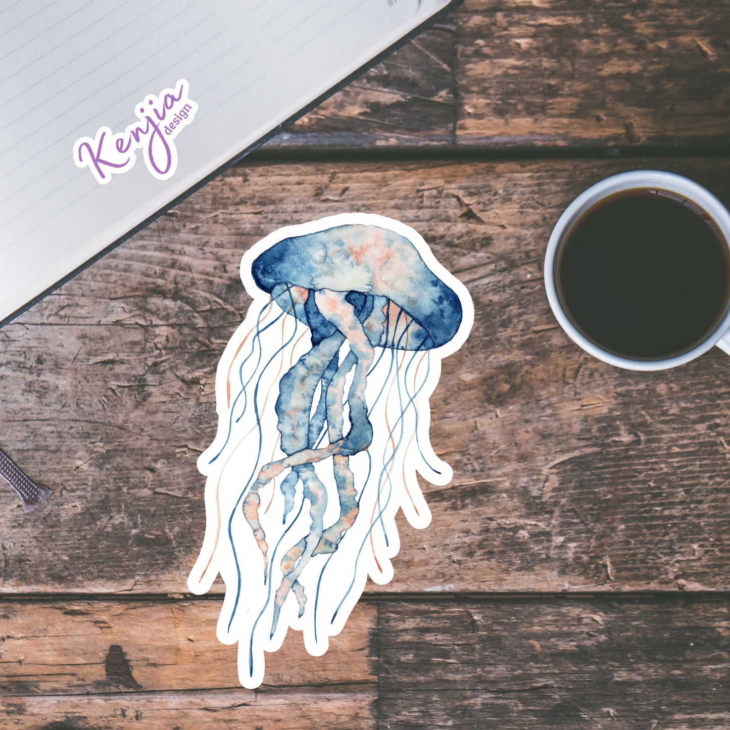Cute handmade Jellyfish Sticker with watercolor effect, Waterproof and Dishwasher Safe Vinyl Sticker gift, planner, book, laptop stickers
