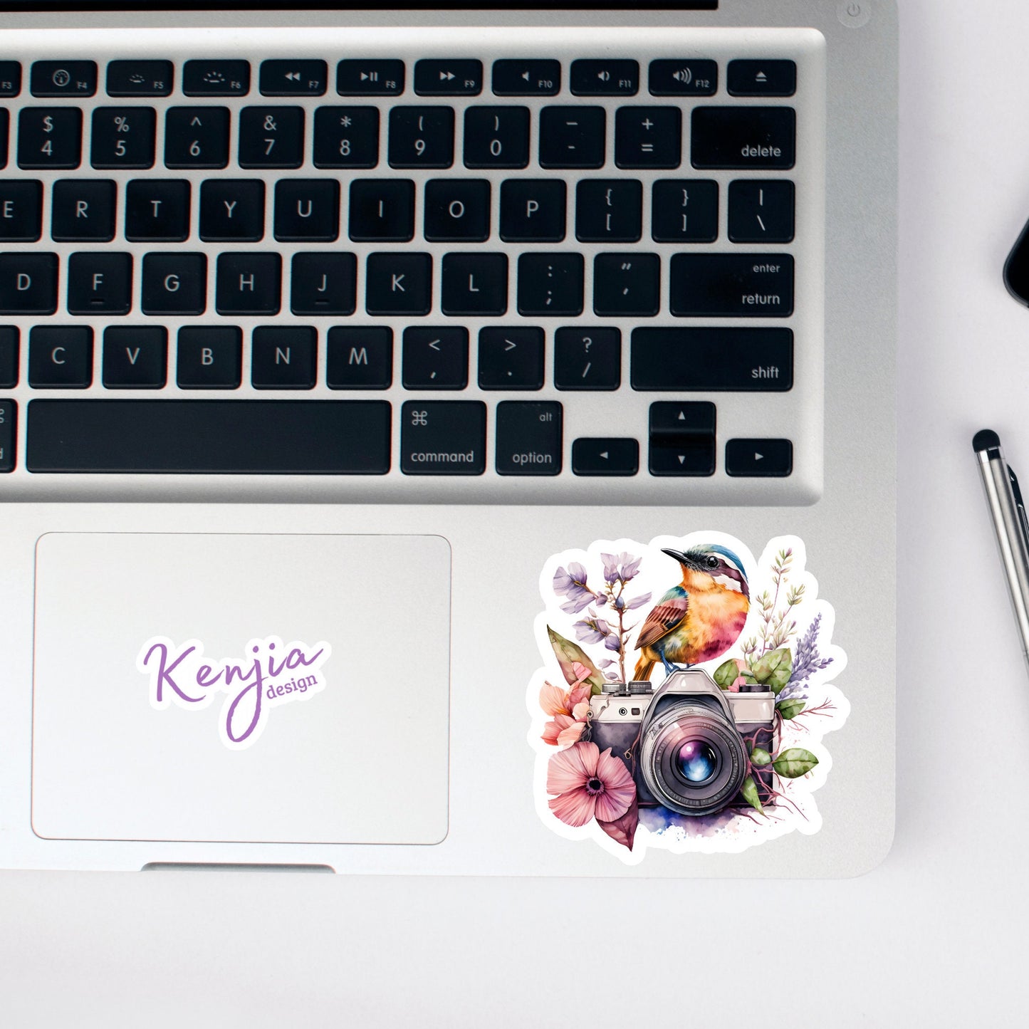 Floral Camera with Bird Watercolor Sticker and Magnet, Waterproof Handmade cute Vinyl Stickers for gift, planner, book and laptop