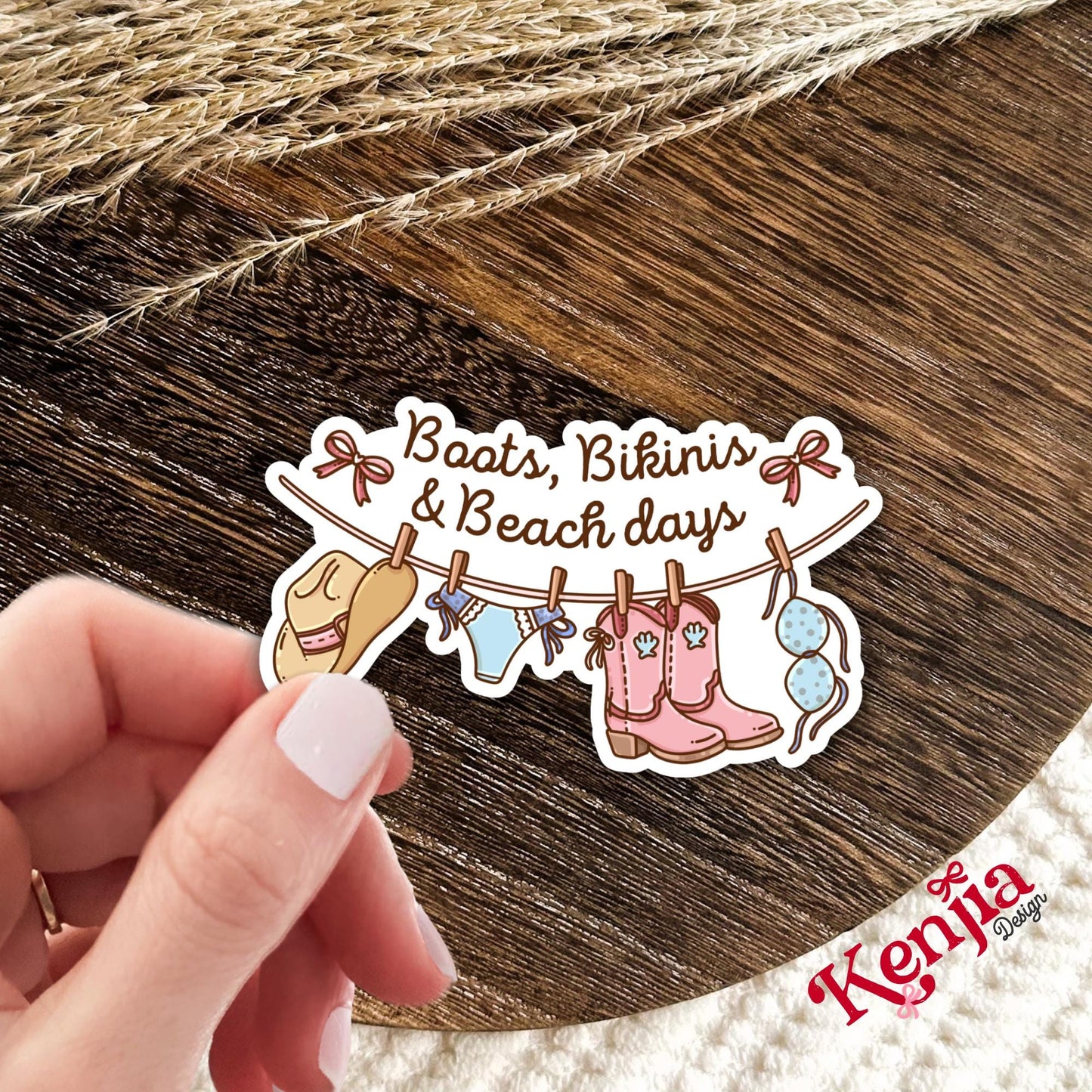 Boats Bikinis Beach Days Sticker / Coastal Cowgirl Sticker / Summer Beach Sticker / Western Bikini Decal / Cute Beach Girl Gift