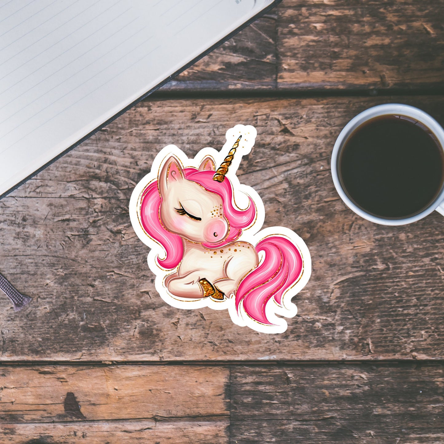 Pink Unicorn Cute Sticker, Sleeping Unicorn, Waterproof and Dishwasher Safe Handmade cute Vinyl Sticker for gift, planner, book and laptop