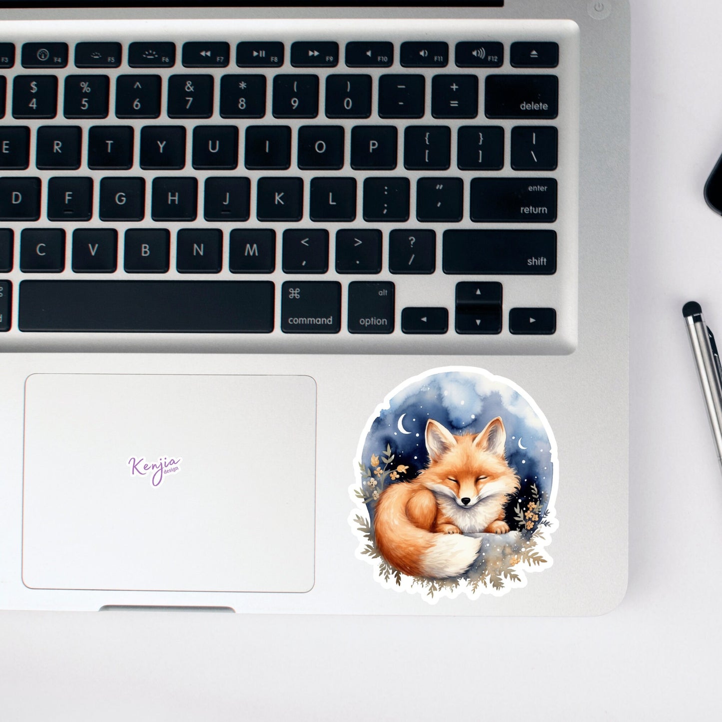 Cute handmade Fox Sticker and Magnet with Flowers and Moon, Watercolor Style, Waterproof Vinyl for gift, planner, book, laptop stickers