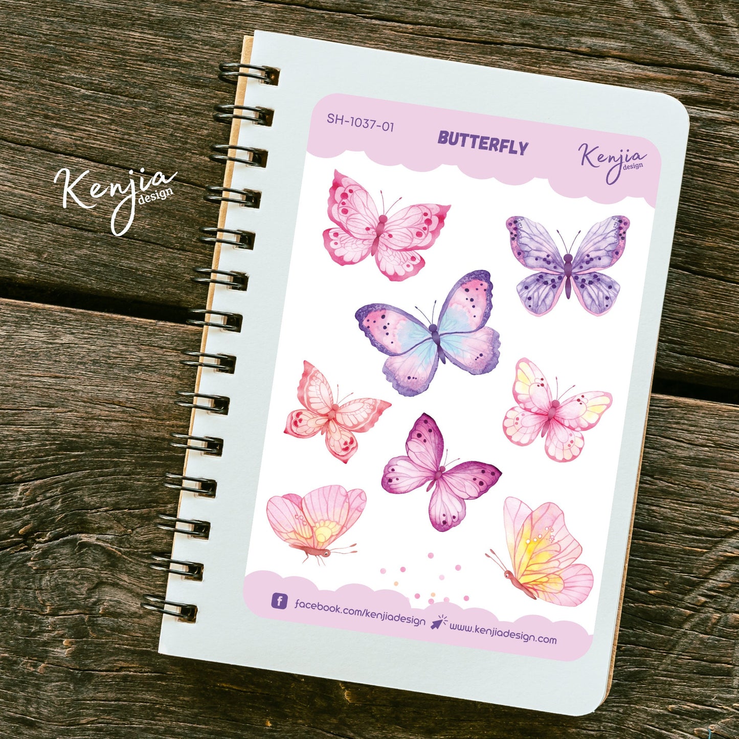 Pink Watercolor Butterfly Stickers Sheet / Sticker Sheet, Handmade cute Vinyl Sticker for gift, planner, book and laptop stickers