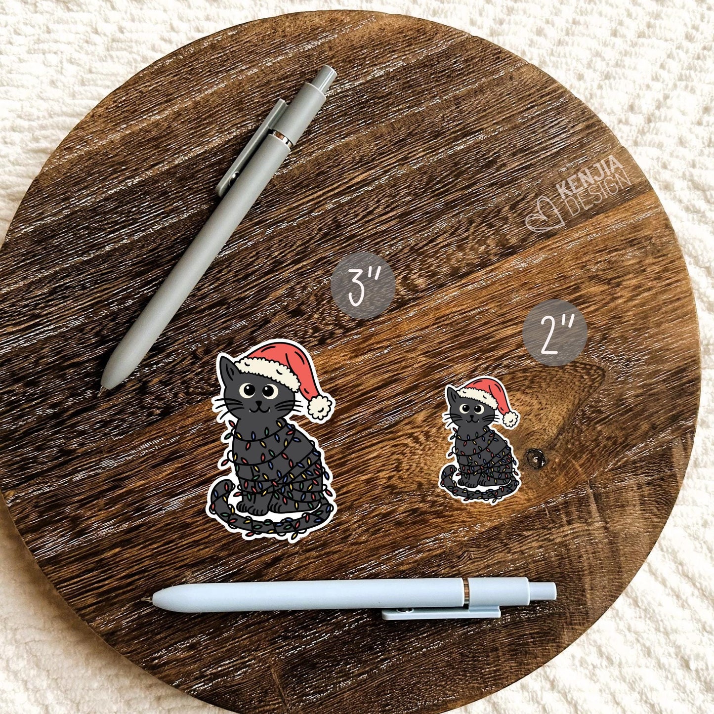 Christmas Cat Stickers / Black Cat Lovers Gifts / Cute Kitty / Water Bottle Stickers / Laptop & Kindle Stickers