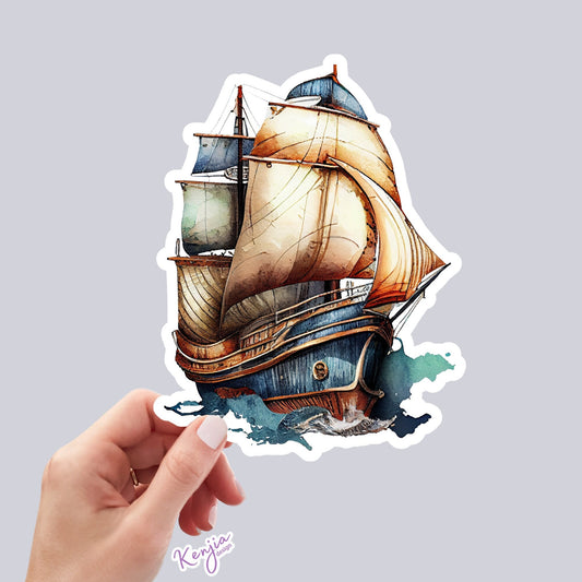 Vintage Ship Sticker and Magnet with Watercolor effect in Vinyl stickers, for gift, Waterproof stickers for planner, book , laptop stickers