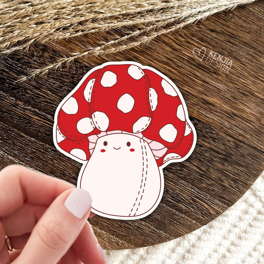 Mushroom Stickers / Cute Plush Red Mushroom Autumn Stickers / Retro Cottagecore Stickers / Laptop & Kindle Stickers