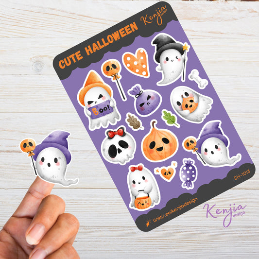 Cute Halloween Kawaii Spooky Ghost Sticker Sheet For Stationary Planner, Deco, Kindle, Mirror Stickers