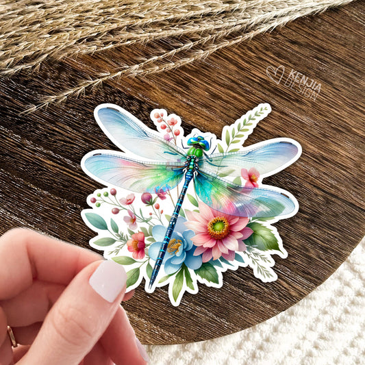 Dragonfly Stickers / Watercolor Dragonfly Gifts / Dragonflies with Flowers / Spring Stickers / Dragon-Fly Art / Laptop and Kindle Stickers