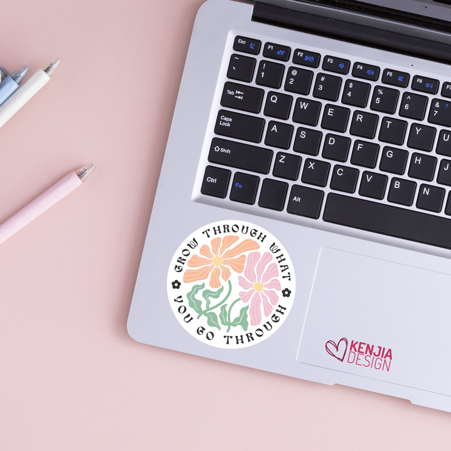 Grow Through What You Go Through Stickers / Floral Self Care Stickers / Mental Health Waterproof Vinyl Sticker / Retro Aesthetic Flowers