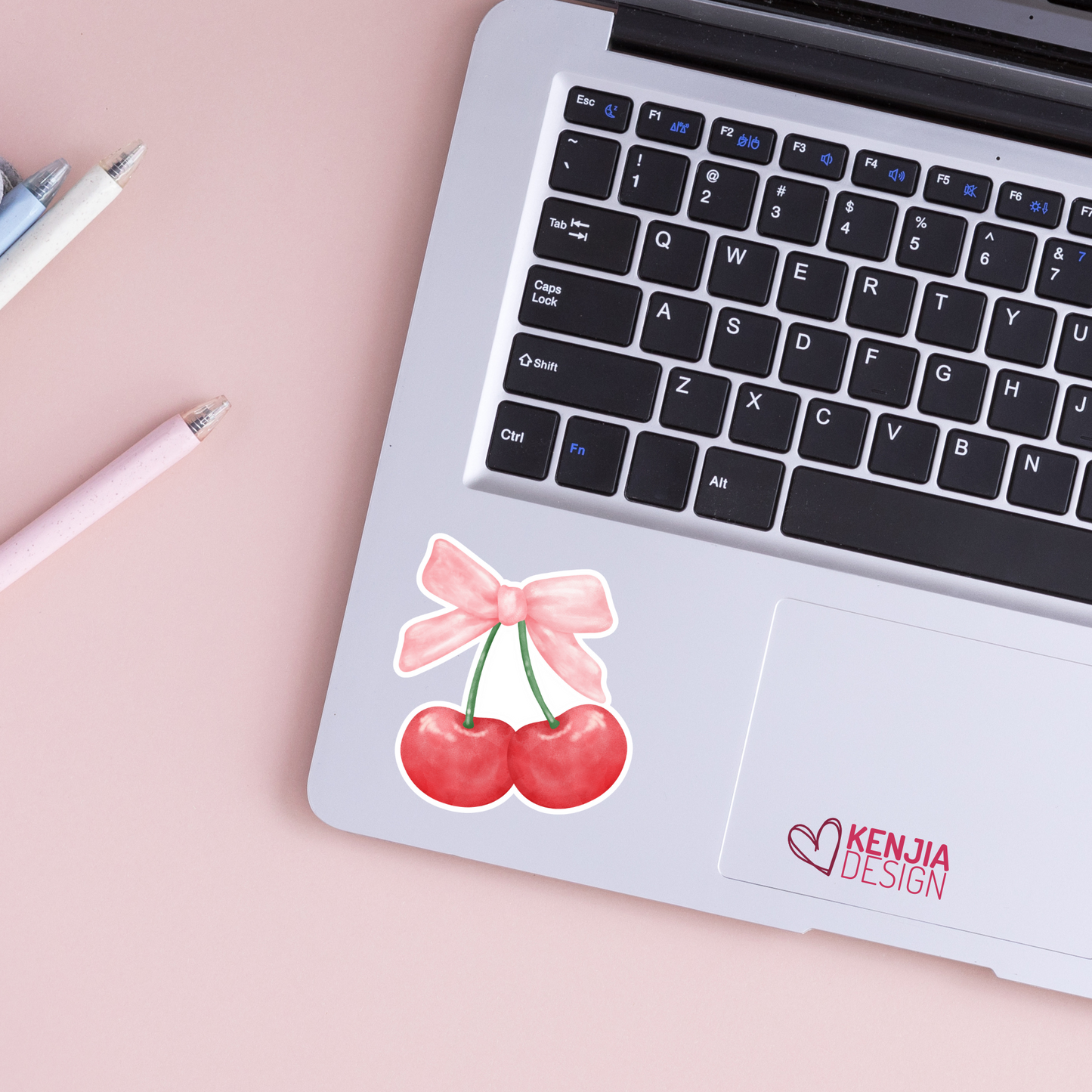 Cherry With Pink Bow Stickers / Soft Girl Era / Aesthetic Cherries / Choquette Ribbon