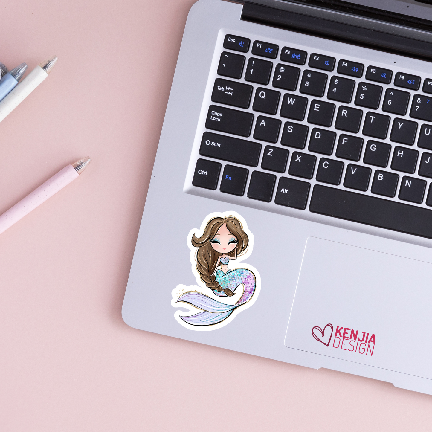 Cute Mermaid Stickers / Brown Hair / Waterproof Dishwasher Safe / Handmade Vinyl Sticker gift / For Planner, Kindle, Laptop