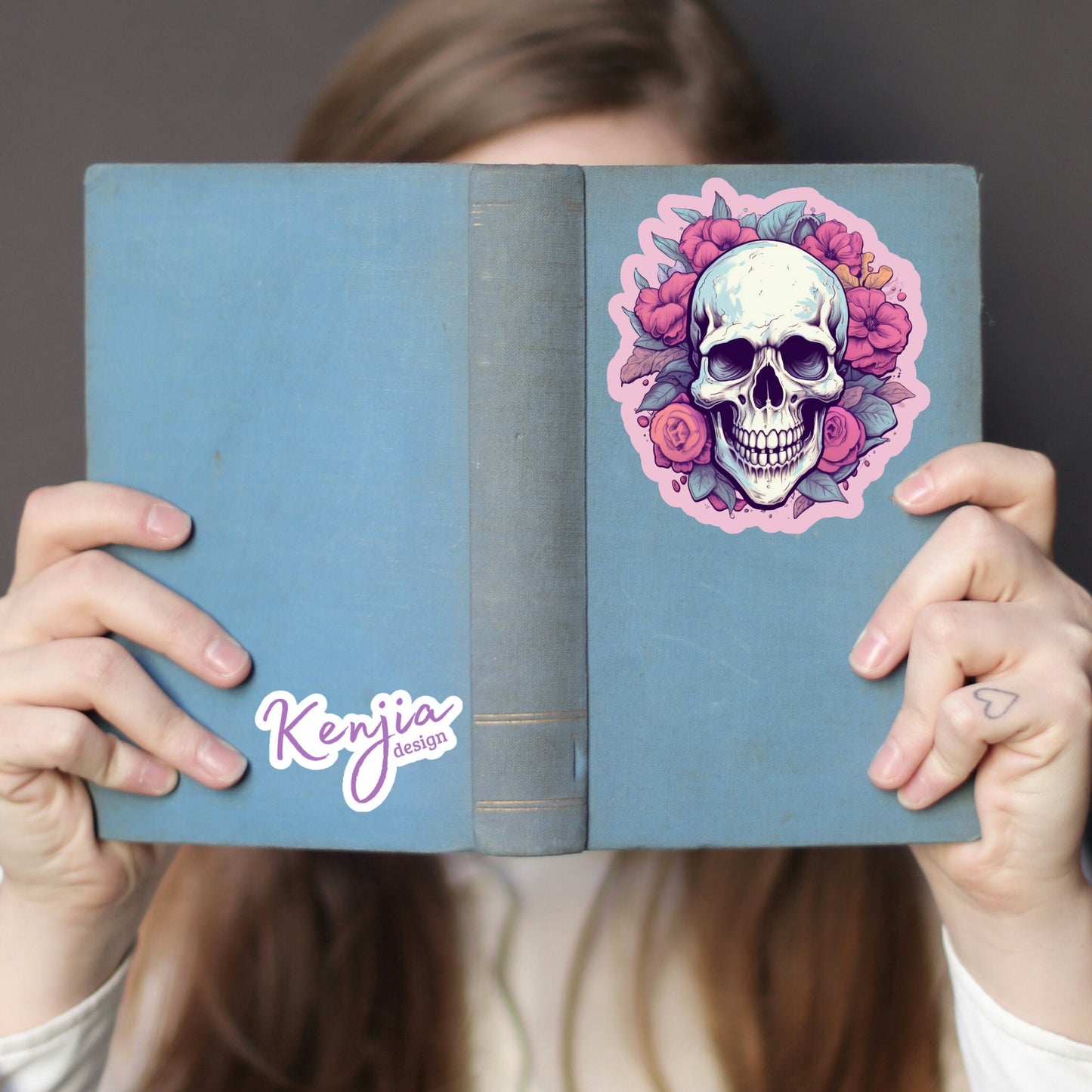 Cute Handmade Skull Head with Flower Goth Stickers and Magnet, skeleton sticker, watercolor effect, Waterproof Vinyl Sticker