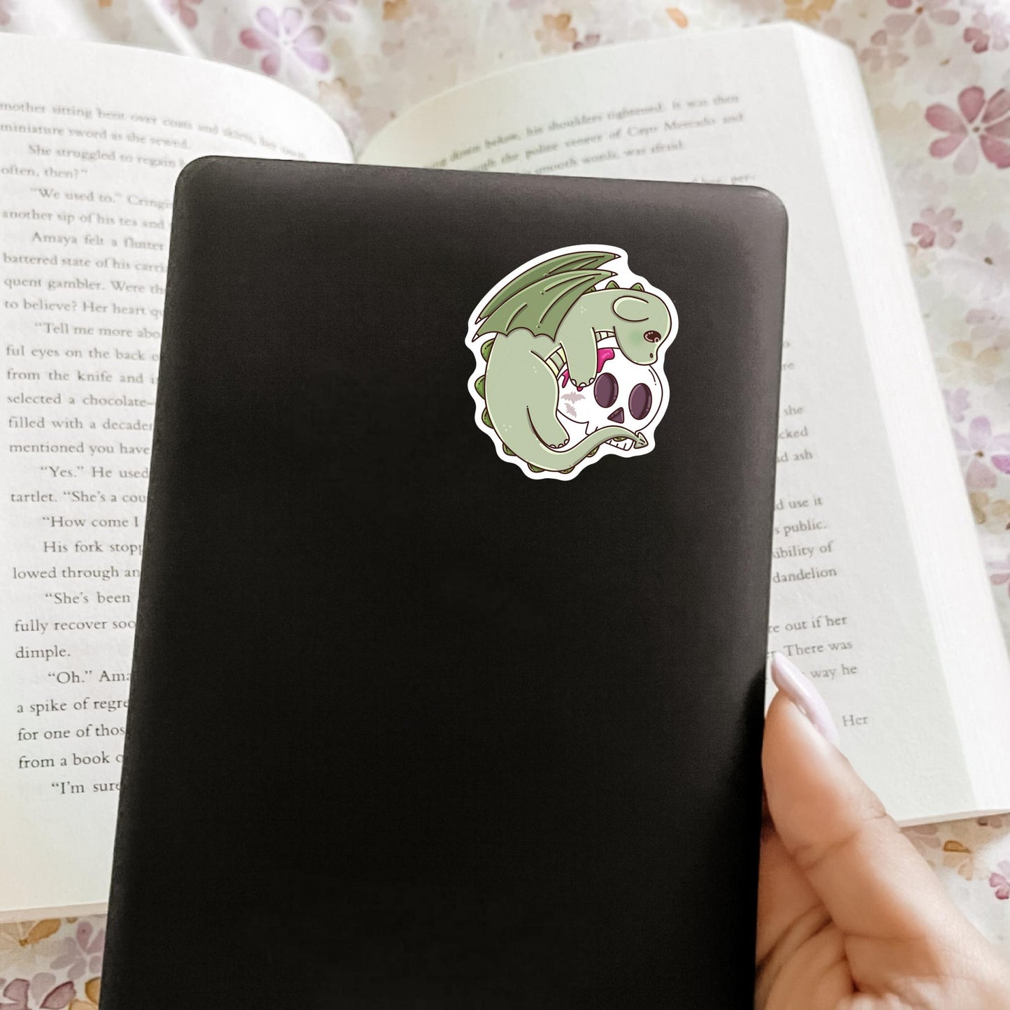 Halloween Green Dragon Sticker / Halloween Gift / Book Lover Gift / Spooky Reader / Dragon Lover / Bookish Present / Fantasy Reader / Cute