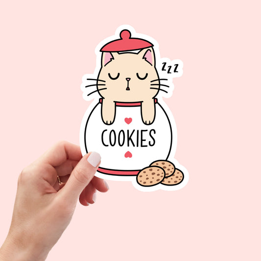 Cute Kawaii Cookies Cat Sticker, Cute sticker, Waterproof Dishwasher Safe Handmade cute Vinyl Sticker gift, planner, book, laptop stickers