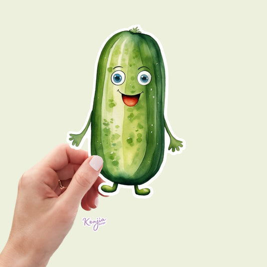 Cute handmade Pickle Sticker and Magnet, Watercolor Style, Waterproof Vinyl for gift, planner, book, laptop stickers
