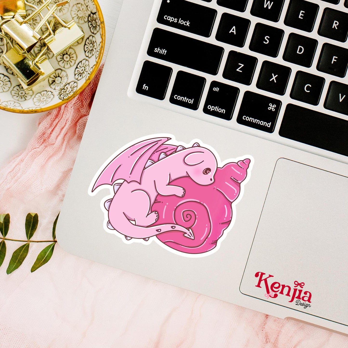 Cute Pink Dragon Sticker / Baby Dragon Lover Gift / Bookish sticker / Fantasy Readers / Summer Seashell / Beach Vibe / Coastal Sea Life
