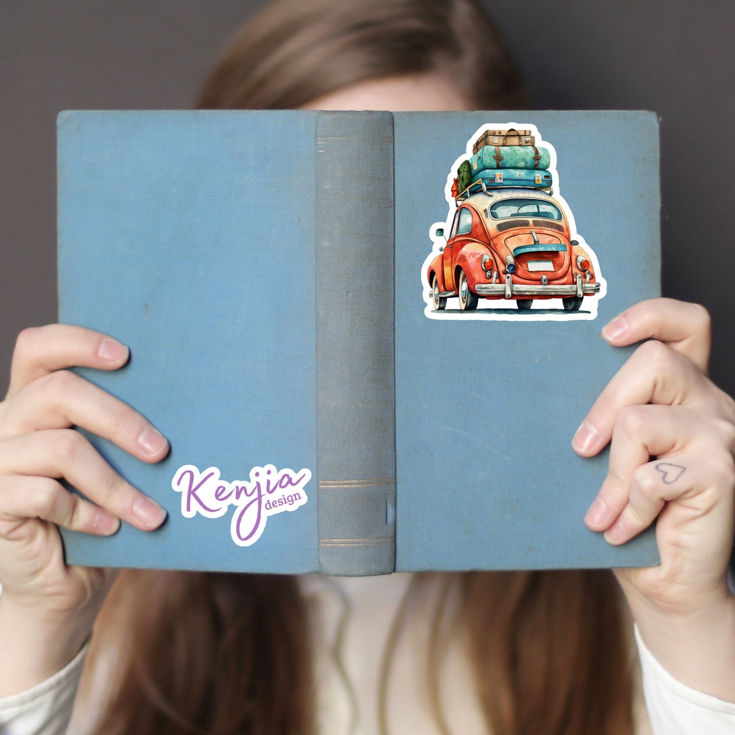 Cute handmade Traveling Car Sticker and Magnet with Watercolor Effect in Vinyl, Waterproof Stickers for planner, book , laptop stickers