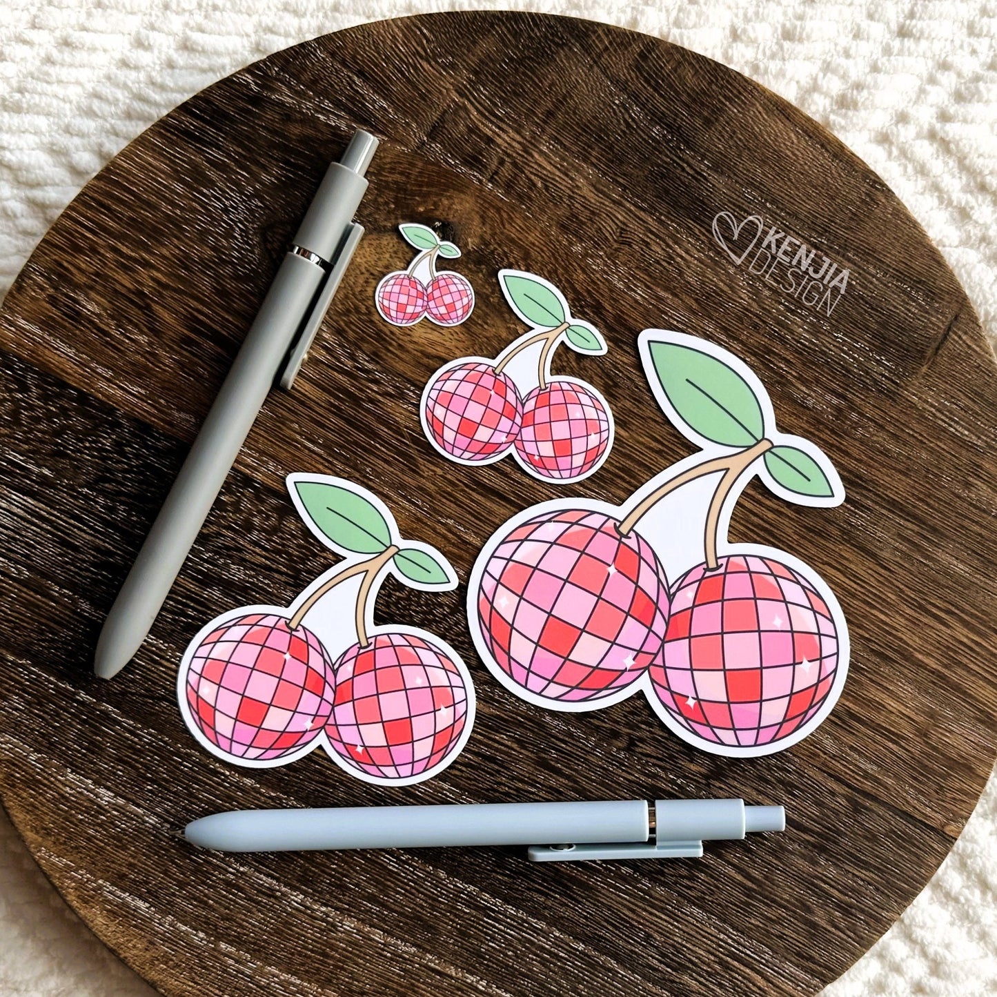 Cherry Disco Ball Stickers / Retro Groovy Dance Party Cherries / Pink Aesthetic Stickers / Fruit Waterproof Vinyl Stickers / Funky Art