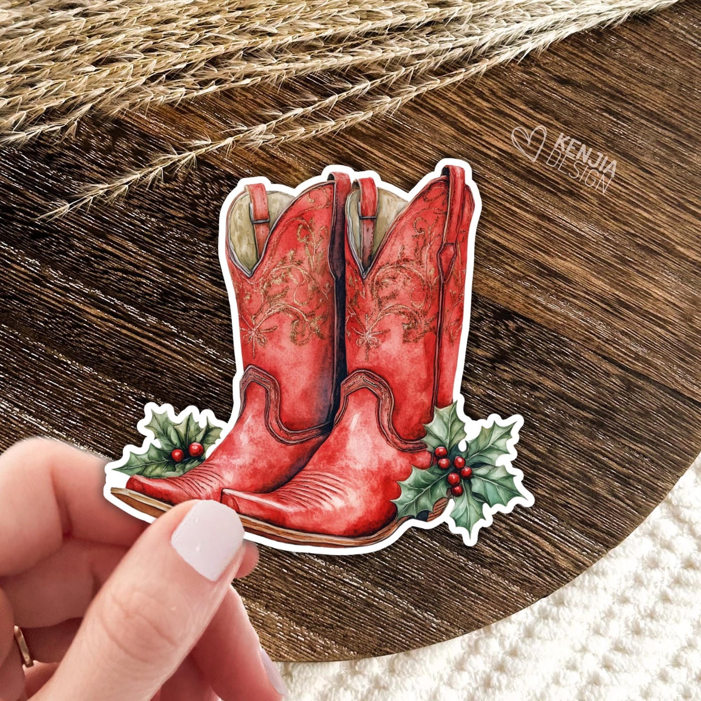 Cowboy Boots Stickers / Western Christmas Cowboys / Coquette Poinsettia / Cowgirls Stickers / Laptop & Kindle Stickers