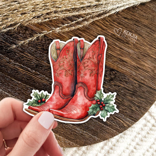 Cowboy Boots Stickers / Western Christmas Cowboys / Coquette Poinsettia / Cowgirls Stickers / Laptop & Kindle Stickers