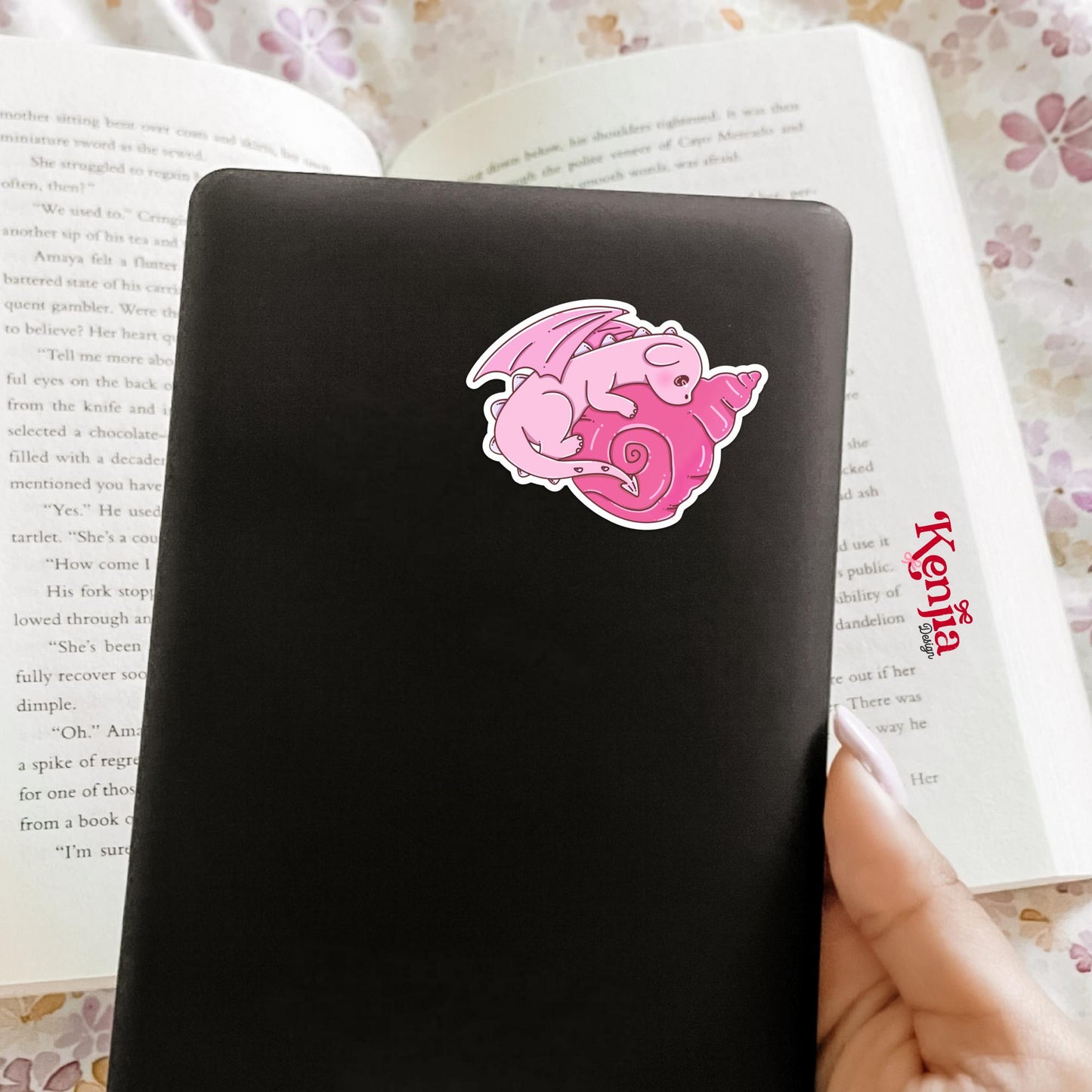 Cute Pink Dragon Sticker / Baby Dragon Lover Gift / Bookish sticker / Fantasy Readers / Summer Seashell / Beach Vibe / Coastal Sea Life