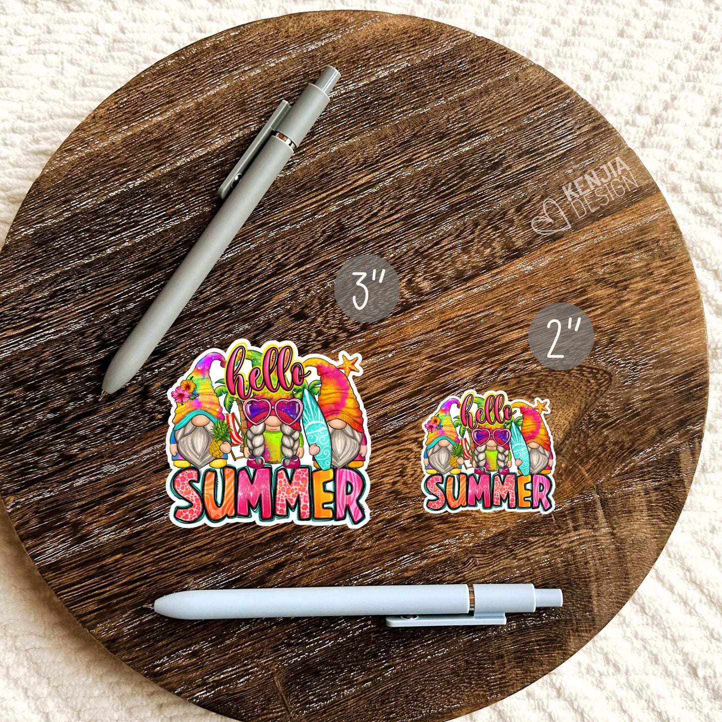 Hello Summer Gnomes Stickers / Sweet Summer Time Sticker / Hello Sunshine Vacation / Surf Gnome / Girl Gnome Stickers / Vacay Beach Sticker